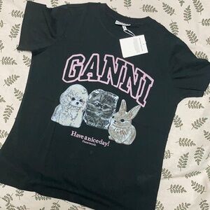 Ganni Have a Nice Day Pet Graphic Relaxed Tee size Medium